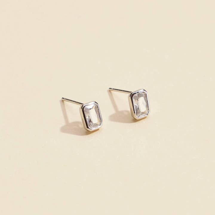 Frem - Wholesale Stud/Post Earrings - CZ Small Rectangle Gold Dip Stud Earrings3