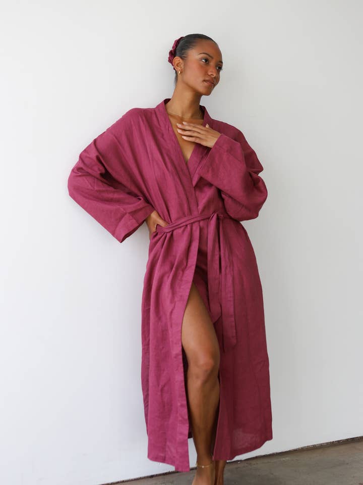 The Linen Long Robe - Plum for wholesale by Idle