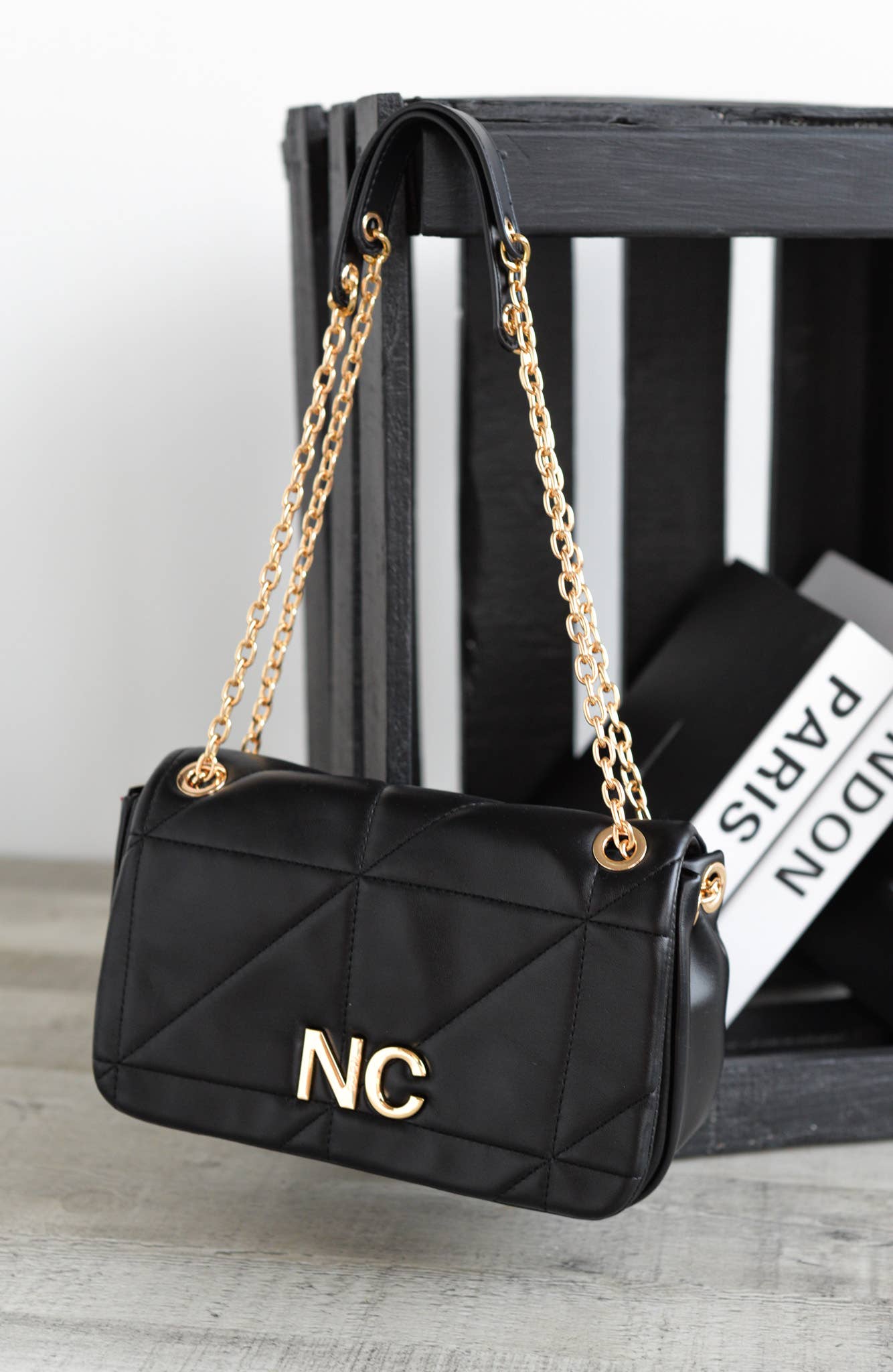 NOCO - Vente Sac porté épaule – femme - Sacoche Rabat Cuir Végétalien NC Cousu Noir2