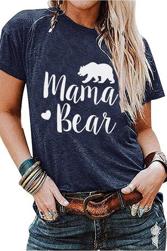 Suzie Q USA – wholesale Screen printed t-shirt – Women′s – MAMA BEAR Printed Round Neck Short Sleeve T-Shirt1