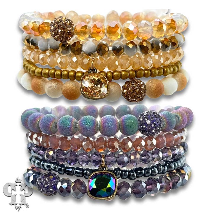 Pink Panache Brands - Wholesale Jewelry Set - Five strand stone and crystal bead bracelet set, Austrian crystal2
