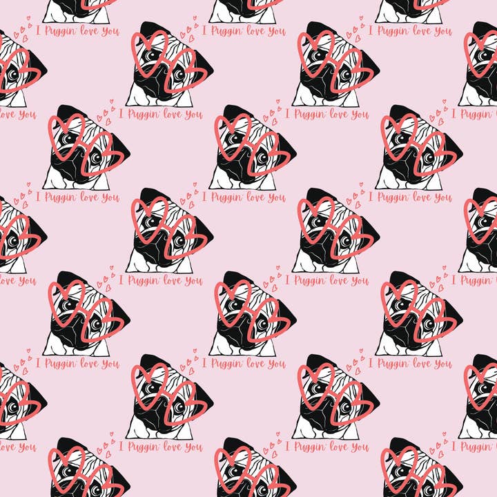 Papel de regalo para el día de San Valentín con gafas de carlino con forma de corazón para venta al por mayor de Corrina Ann Art