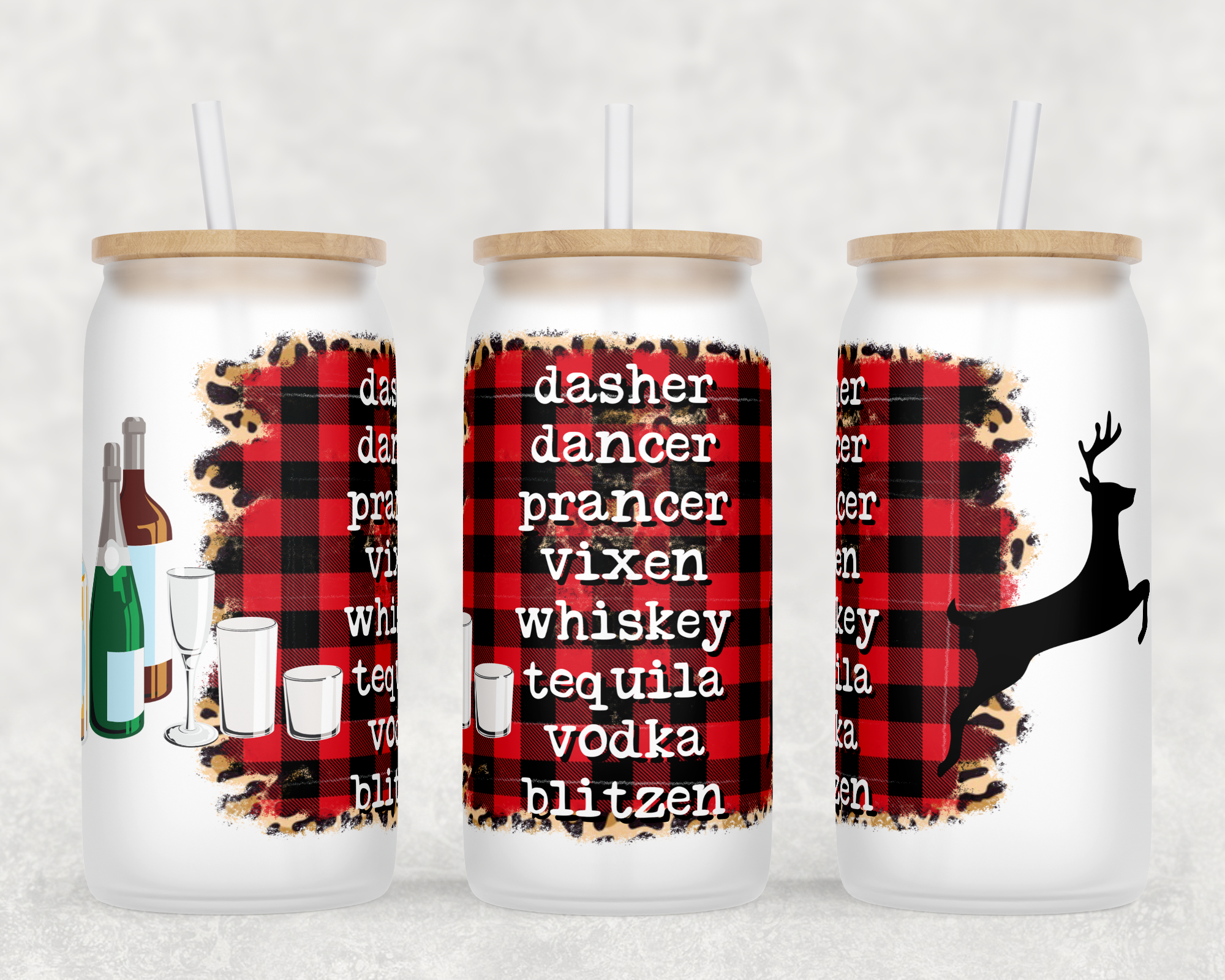 Kate Haven Glass Tumblers for Every Occasion - Vente Verre/tasse - Gobelet en verre Libby Dasher Dancer Prancer Vixen Whisky et tequila Blitzen Christmas 16 oz0