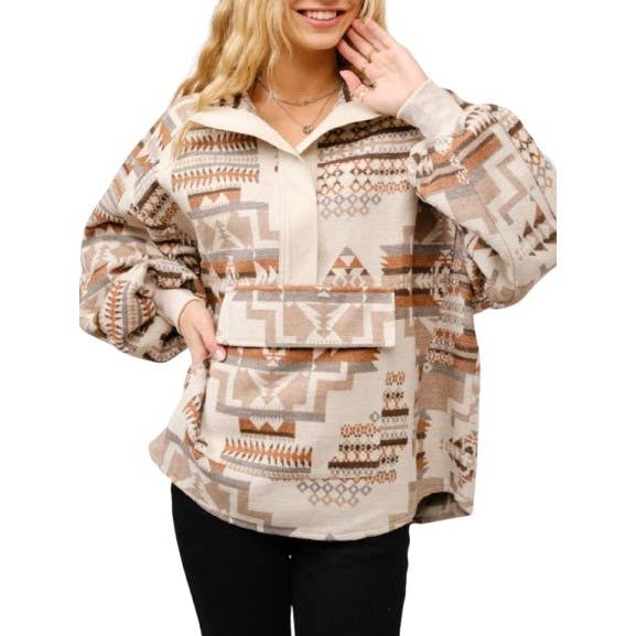 Embrace the Spirit of the West with Aztec Jacquard Mock Neck for wholesale by Blue Bunny Inc