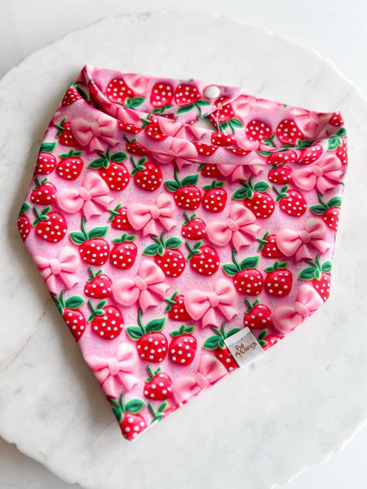 3D Strawberry Wrinkle Resistant Bandana for wholesale by Pet Musings