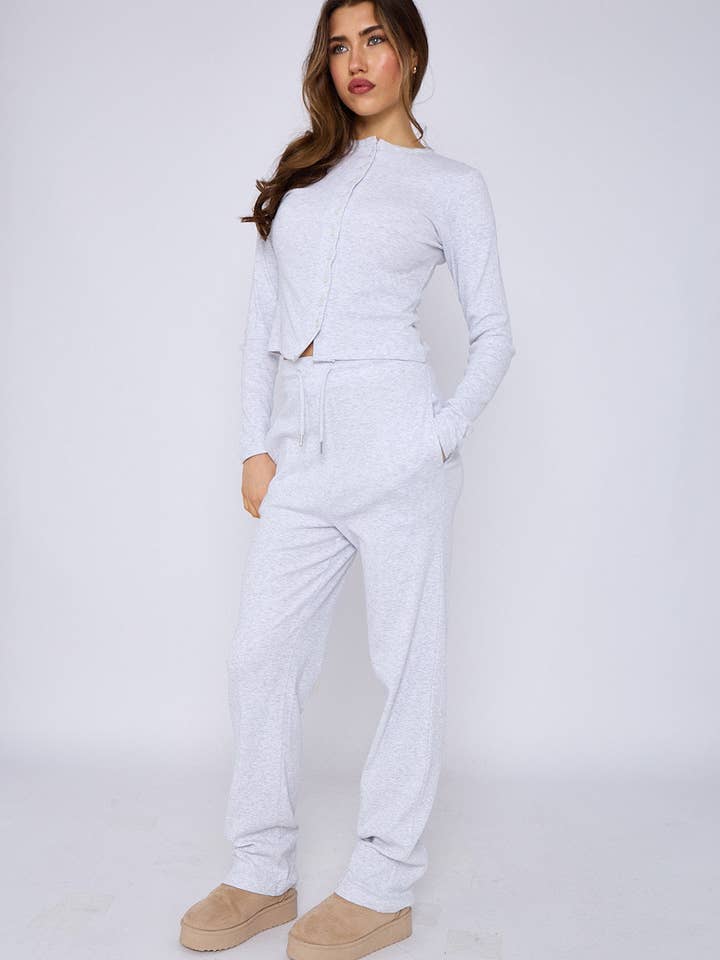 AX Labels - Wholesale Top & Pant Set (NOT Loungewear) - Women's - Ribbed Front Button Detail Top & Wide Leg Trouser Co-ord34