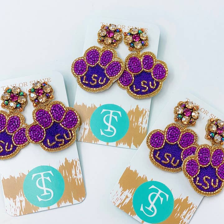 Taylor Shaye Designs - Wholesale Dangle Earrings - LSU Tiger Paw Earrings