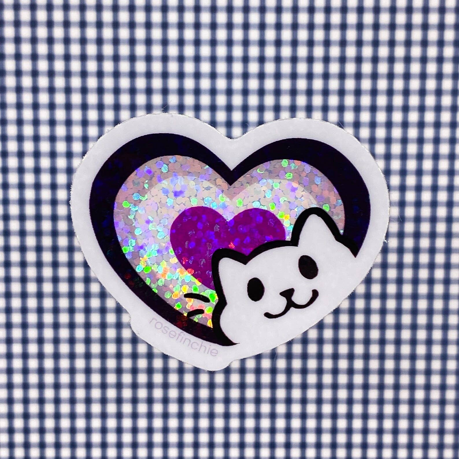 rosefinchie - Wholesale Sticker - Ace Pride Cat Heart - 2” LGBT Glitter Sticker
