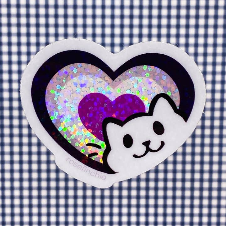 Ace Pride Cat Heart - 2“ LGBT glitter klistermærke for engroshandel hos rosefinchie