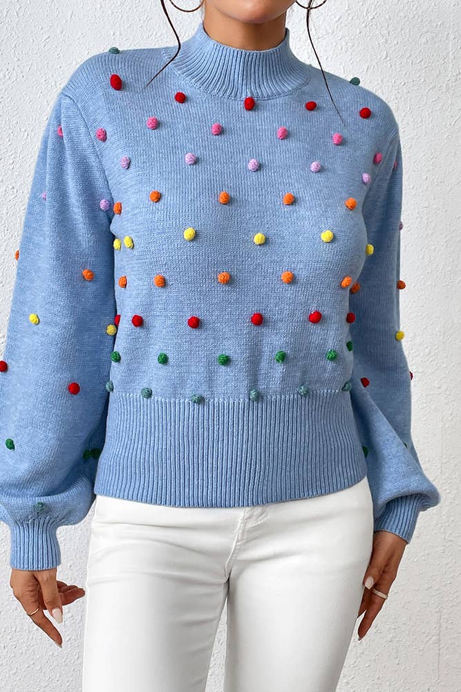 UNISHE - Wholesale Knit Sweater - Women's - Colorful Pom Knit Puff Sweater MY00690