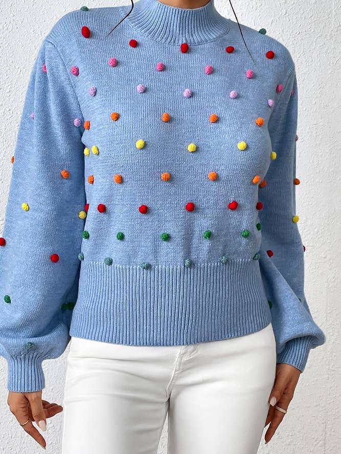 UNISHE - Wholesale Knit Sweater - Women's - Colorful Pom Knit Puff Sweater MY0069
