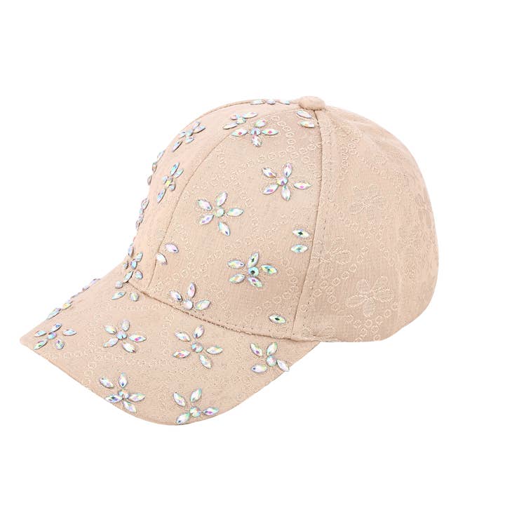 Gorra de béisbol con flores y pedrería para mujer para venta al por mayor de Nima Accessories Inc