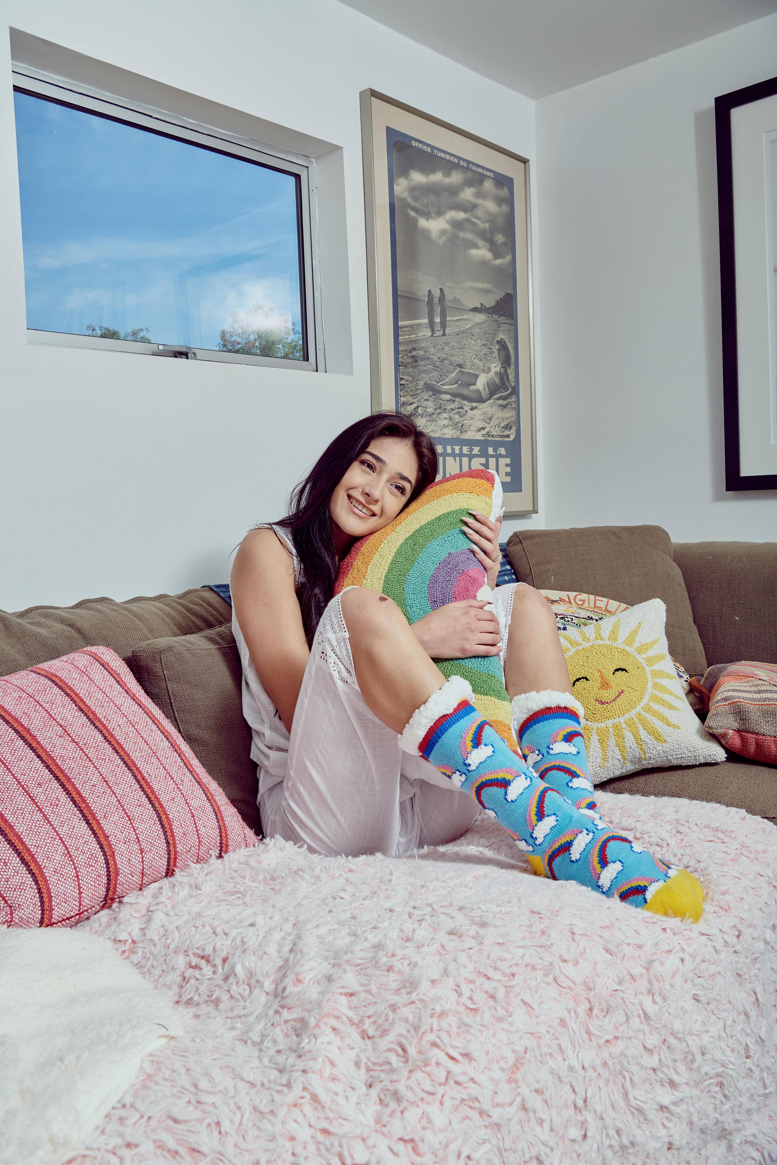 Oooh Yeah/Sock It Up/Oooh Geez Slippers - Wholesale Sock Slippers - Women's - Happy Days | Women's Funny Fuzzy House Slipper Socks2