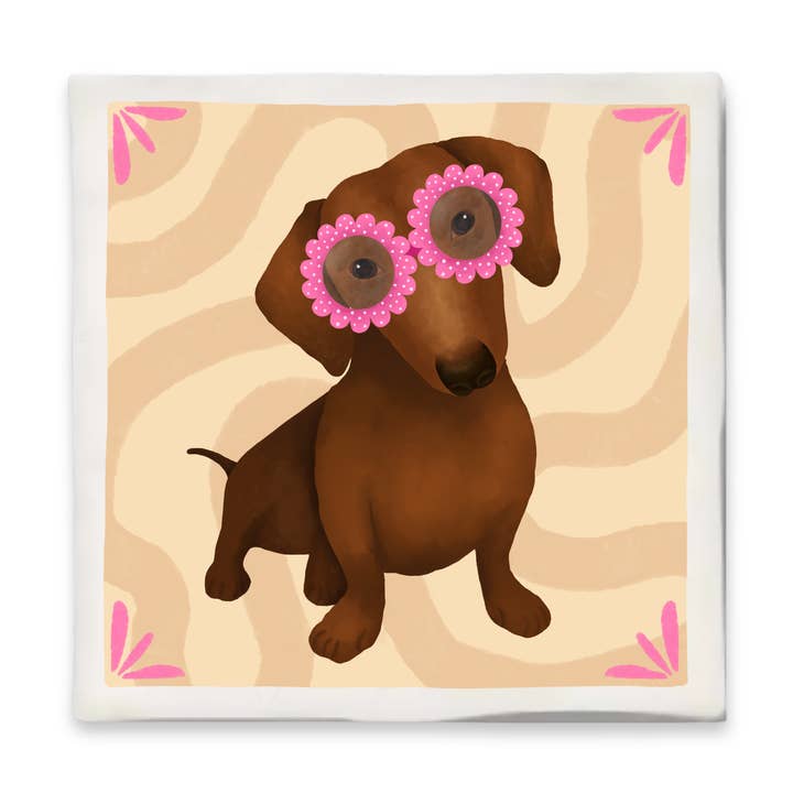 Carreau avec illustration - 10x10 cm - Teckel pour la vente par Bits of Bliss