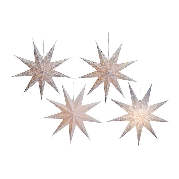 Wurm - Wholesale Christmas Decoration - Paper star light in white with 9 points, 2 assorted, 60 cm