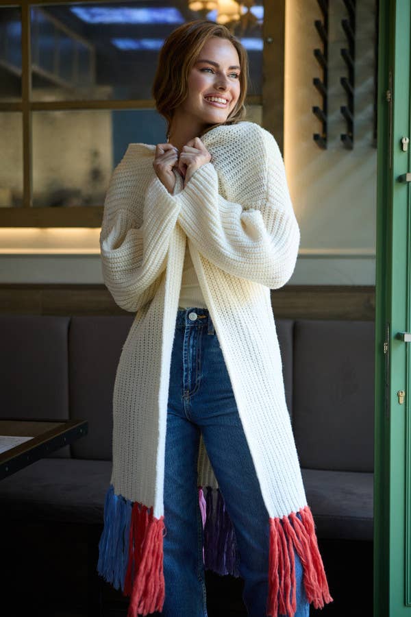 SAACHI - Wholesale Cardigan - Women's - Rainbow Tassel Knitted Long Cardigan1