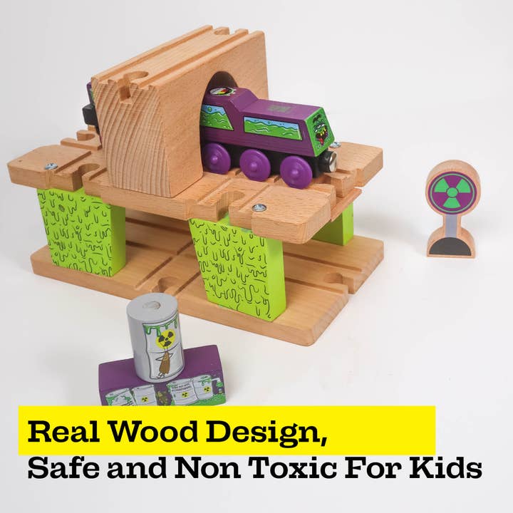 Twinkle Toys LLC - Wholesale Wood Toy - Kids - 3 Level Wooden Bridge and Train Tunnel - Zany Trains - Toxic2