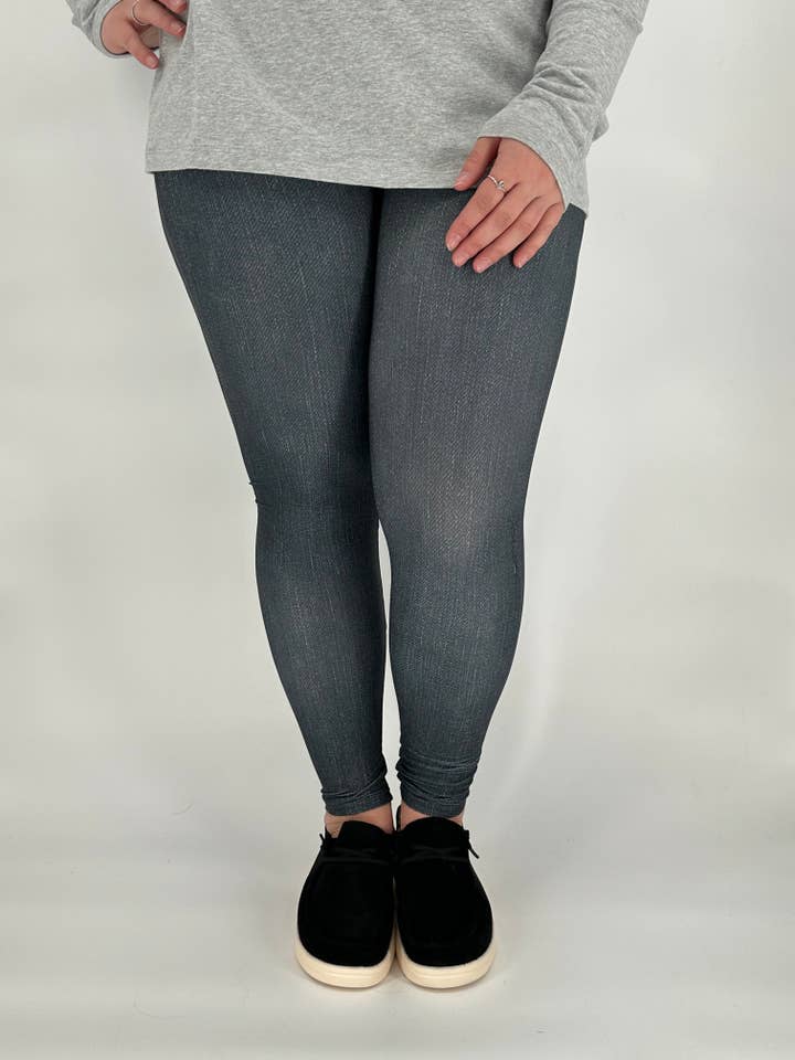 Leggings neri in denim con tasche sul sedere per la vendita all'ingrosso da parte di TL Clothing