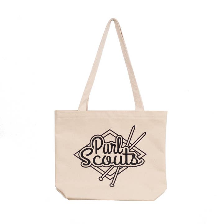 Purl Scouts Tote Bag for wholesale by Camp Stitchwood
