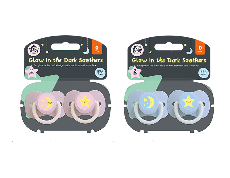 LMT-UK - Wholesale Pacifier - Baby - Glow In The Dark Soothers & Travel Box 2pk1