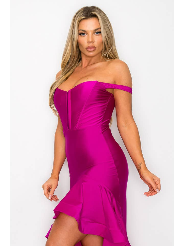 Kimcine - Wholesale Dress - Women's - KD20110Power Satin Corset Tube Top Ruffled Skirt Dress(SALE1