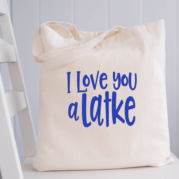 Bolsa ligera de lona con texto en inglés «I Love You a Latke», Funny Jewish Pins para venta al por mayor de Designing Moments