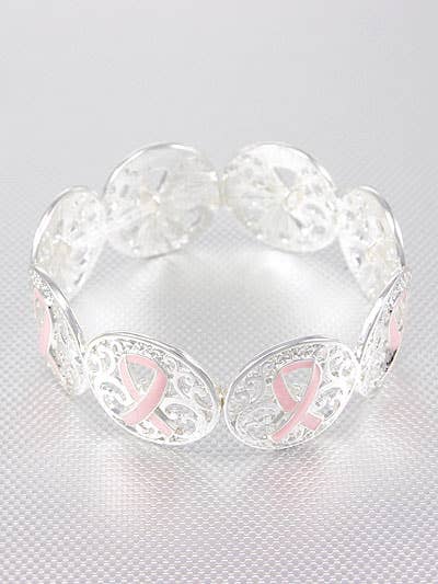 0011 PREMIERE - Wholesale Charm/Dangle Bracelet - FR3114 Pink Ribbon Filigree Stretch Bracelet1