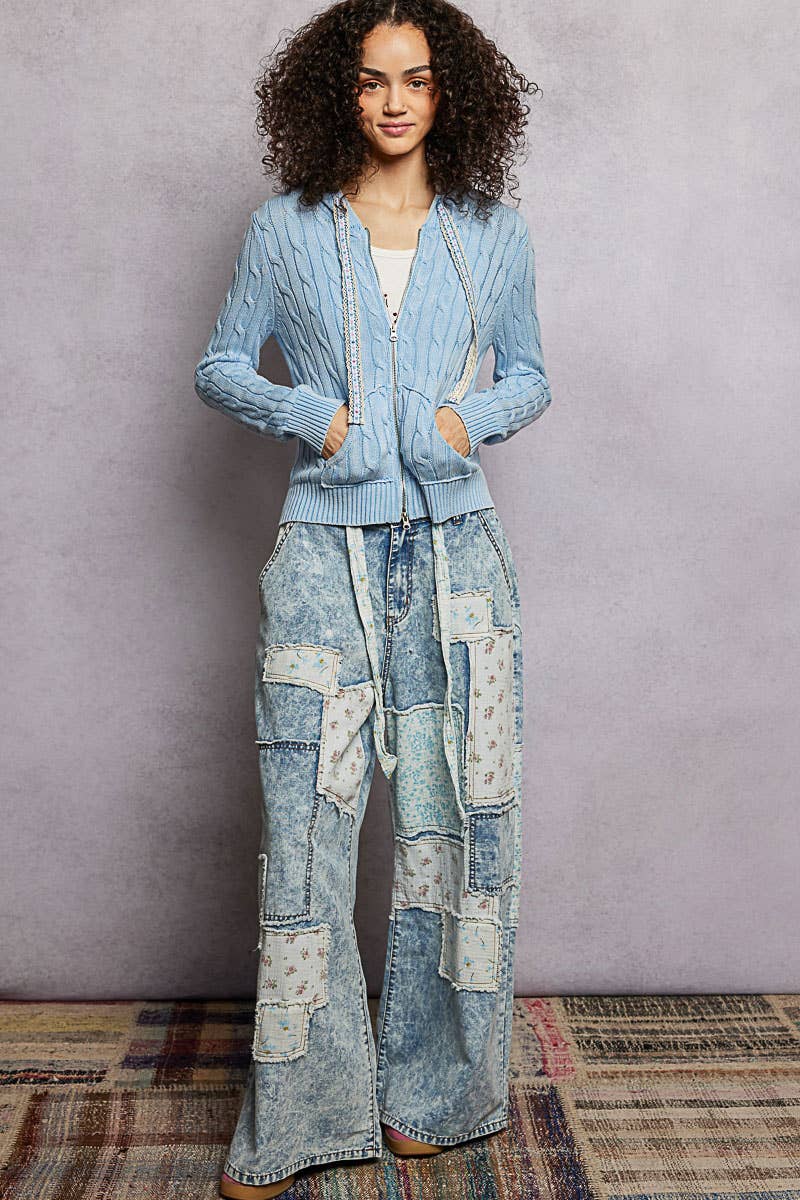 Pol Clothing - Wholesale Hoodie - Women's - Full Sleeve Solid Acrylic Sweater Hoodie Zip Up Knit Top60