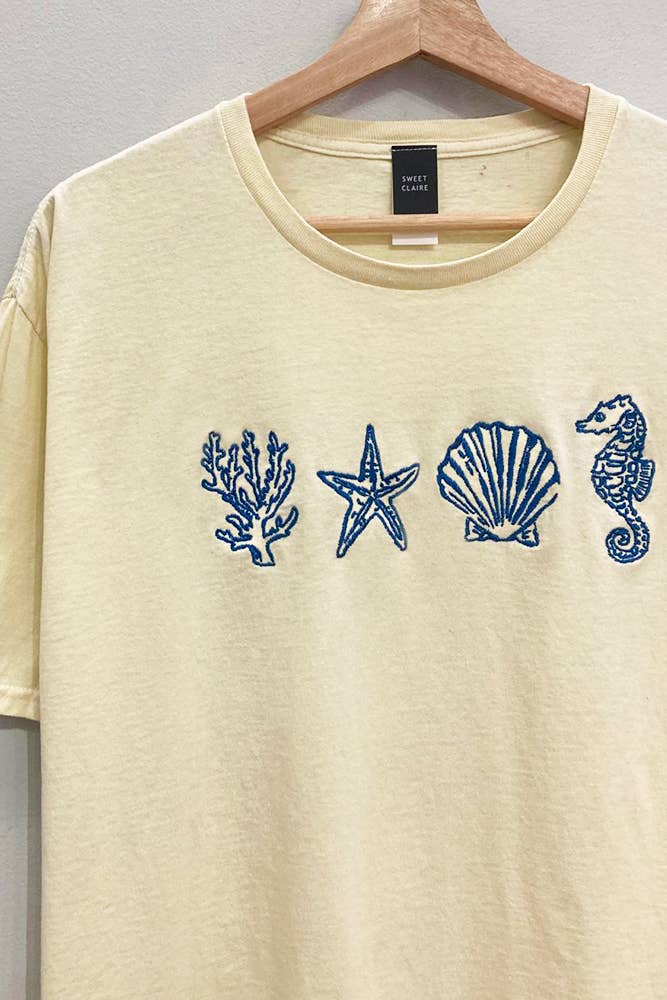 FRENCH VANILLA Embroidered Seashell Tee  for wholesale on Faire0