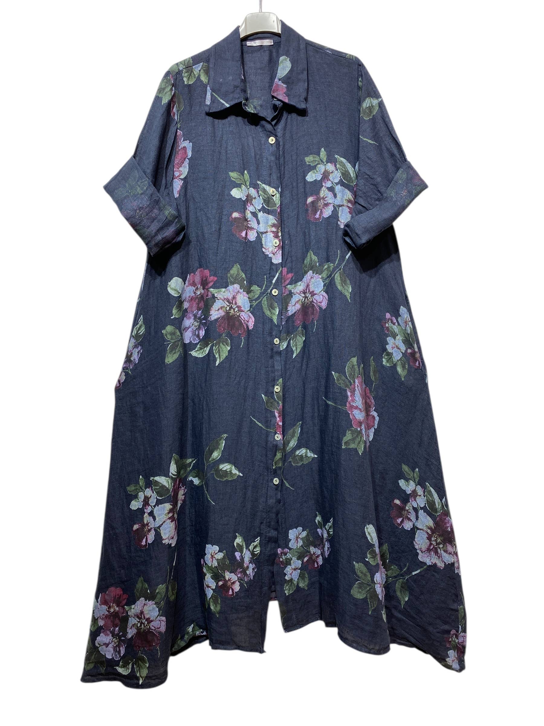 LINEN & COTTON HOUSE - Vente Robe – femme - 8052 E  LONGUE ROBE AVEC POCHES EN LIN  MOTIF 7
