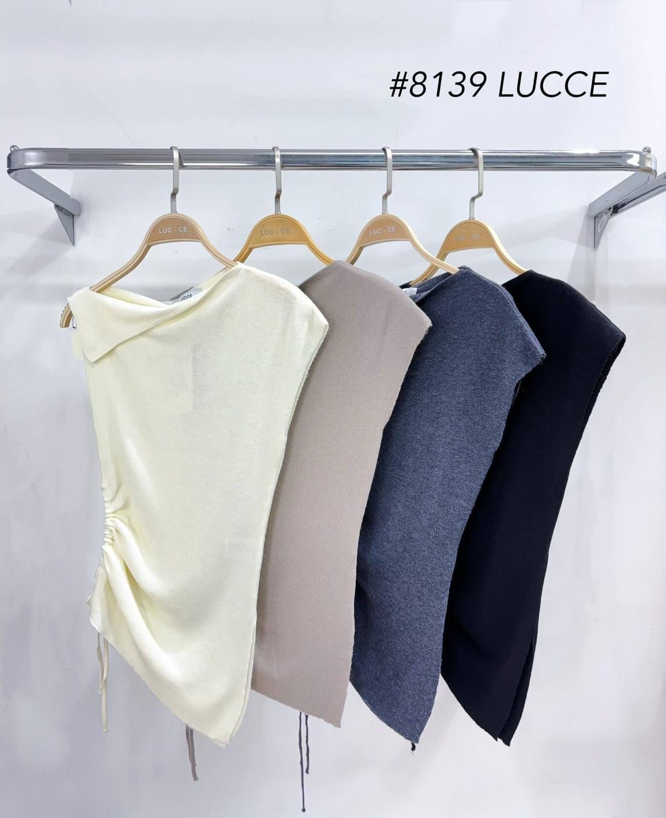 LUCCE - Wholesale Knit Top - Women's - Asymmetric Mesh Top - 81396