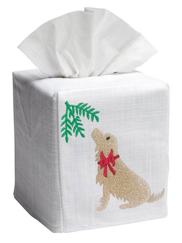 Tissue Box Cover - Holiday Yellow Lab for wholesale by Jacaranda Living