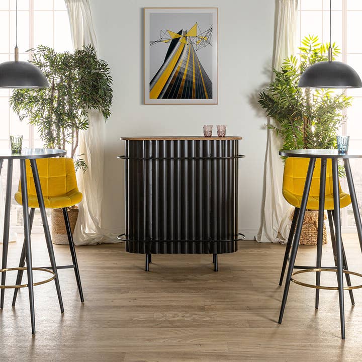 Kodu - Wholesale Bar Cart - Meysse Bar Counter, Made of Oak Wood, In Black/Natural Color2