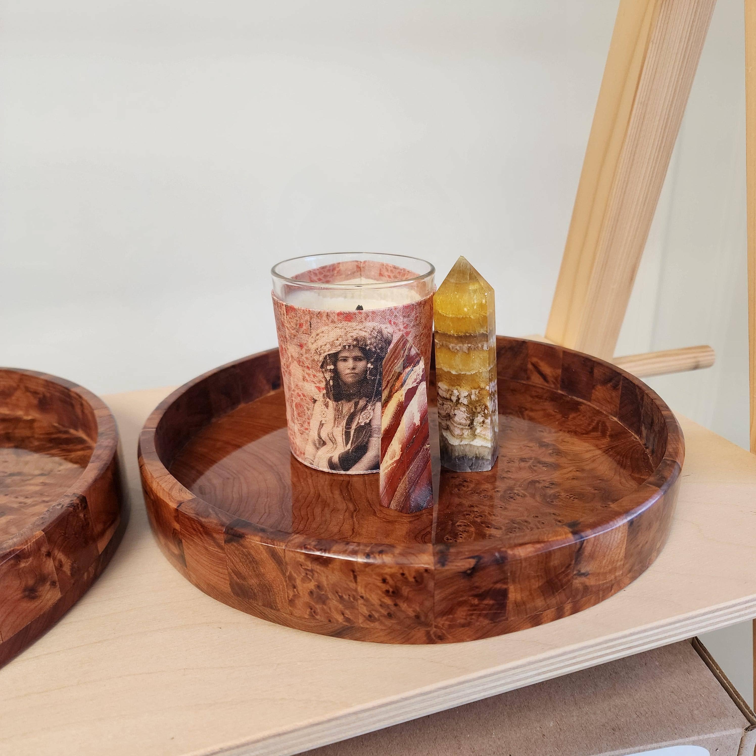 High crafty – wholesale Decorative tray – Handcrafted Thuya Burl Wood Round Tray Set | Decorative Wood2