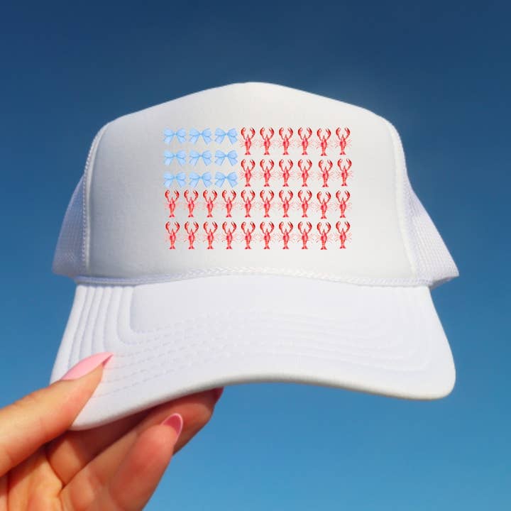Preppy Coquette Crawfish Flag Trucker Hat Patriotic USA for wholesale by Gia Gifts Boutique