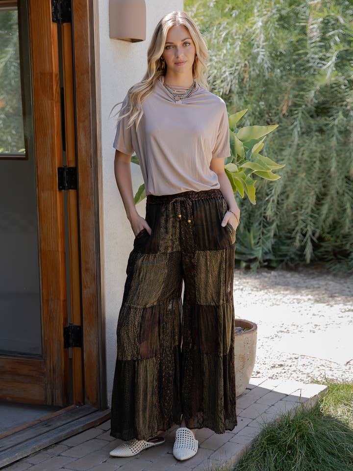 Young Threads - Wholesale Pants - Women's - Retro Revival Long Flared Patchwork Pants (New Color)42