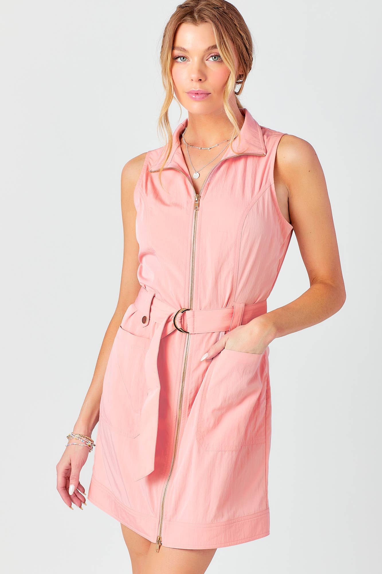BABY PINK - Vendita all'ingrosso Vestito - Donna - Abito Mini Senza Maniche con Cintura Utilitaria5
