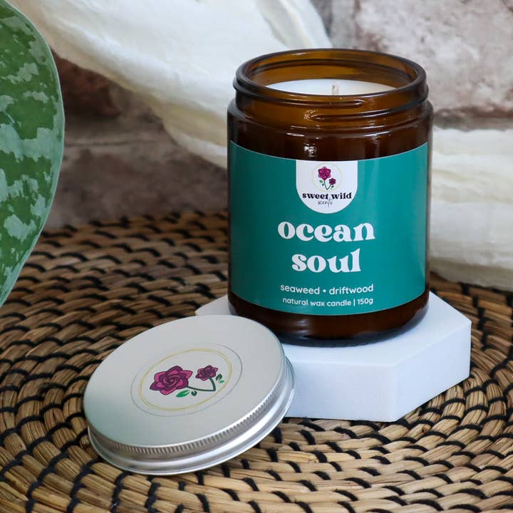 Ocean Soul Amber Candle – Seaweed & Driftwood for wholesale by Sweet Wild Scents