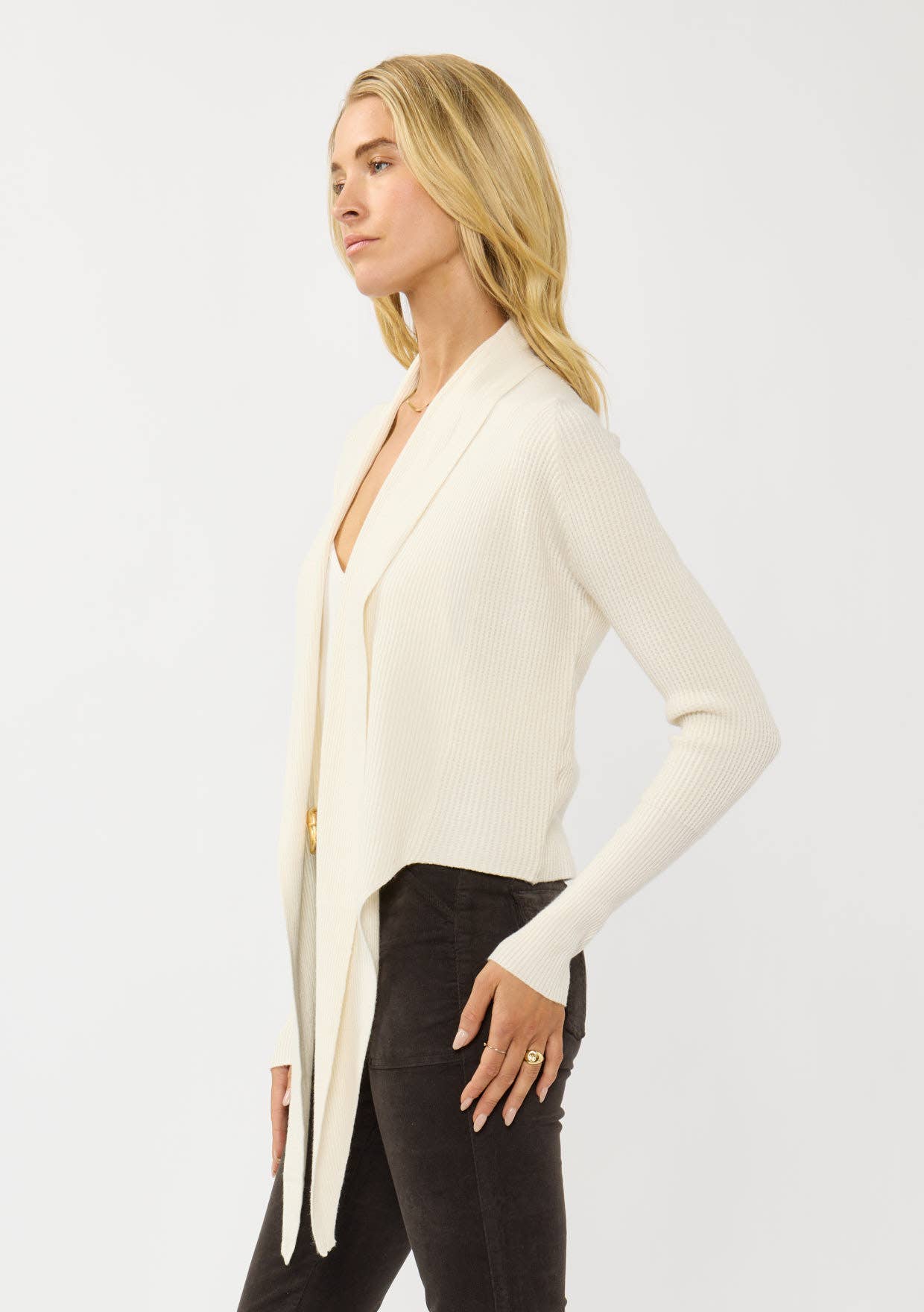 Lovestitch - Wholesale Cardigan - Women's - Waffle Knit Long Sleeve Tie Front Cardigan88