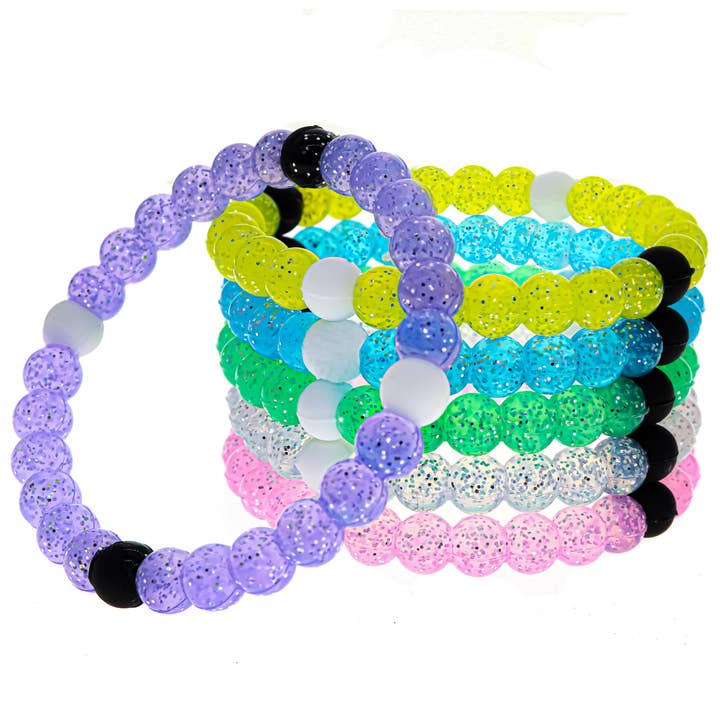 Frog Sac - Wholesale Beaded Bracelet - Kids - Glitter Silicone Beaded Bubble Bracelets - 6 Pack