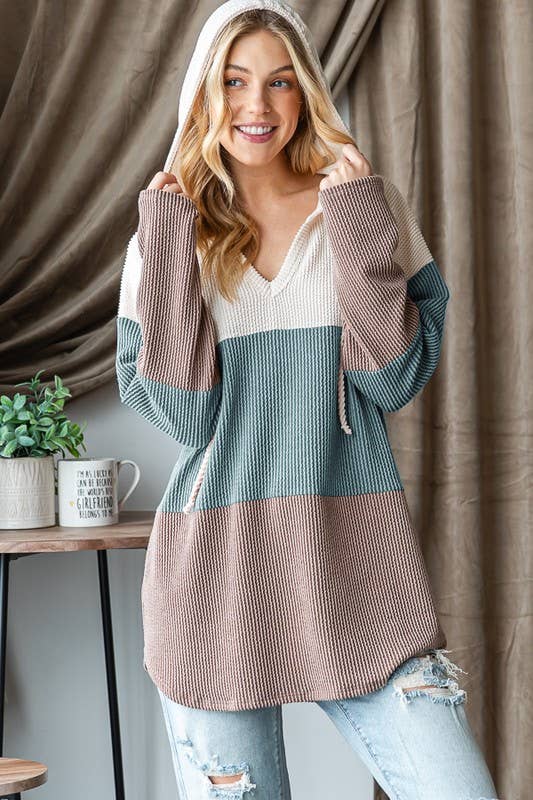 HEIMISH - Wholesale Hoodie - Women's - ET7476-12  SOLID URBAN RIBBED DRAWSTRING HOODIE TOP2