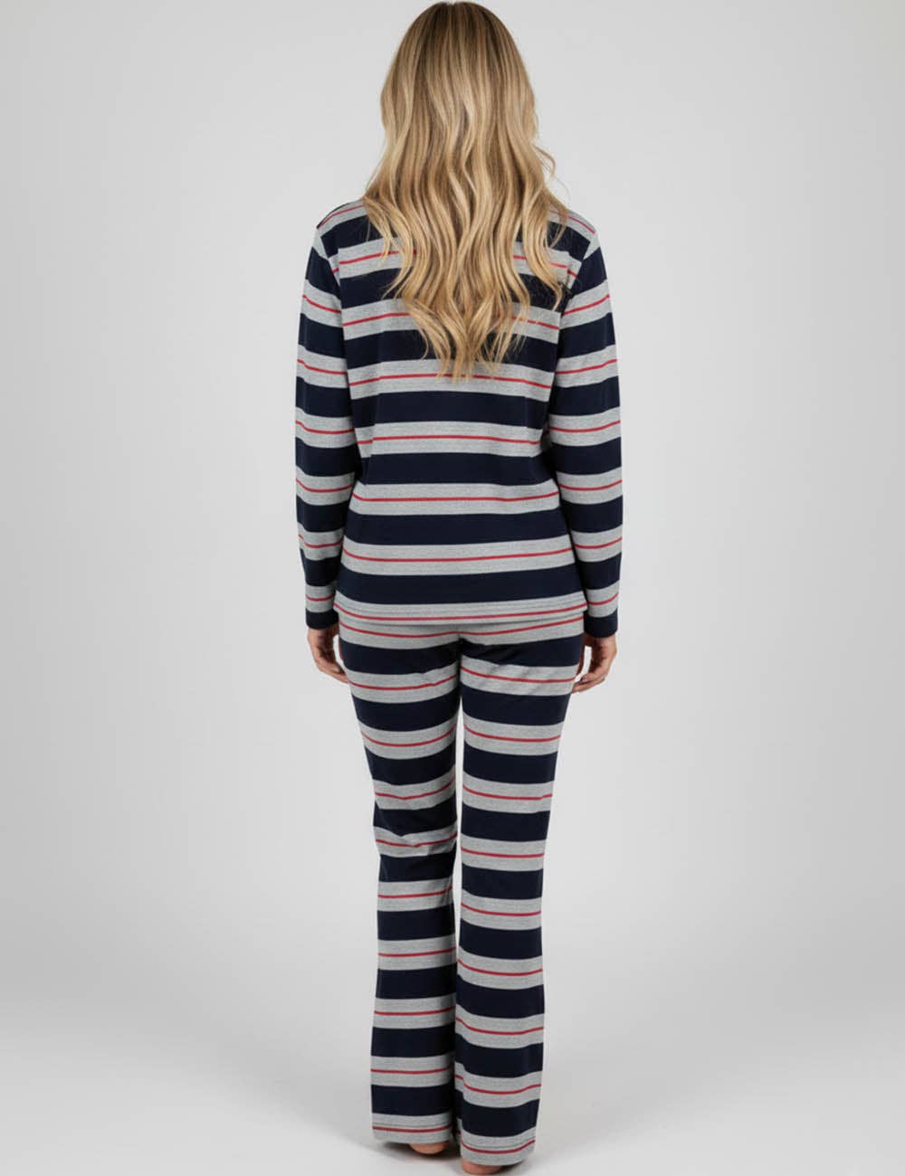 Navy blue Ladies Multi Color Striped Round Neck Top & Pants Set for wholesale on Faire2