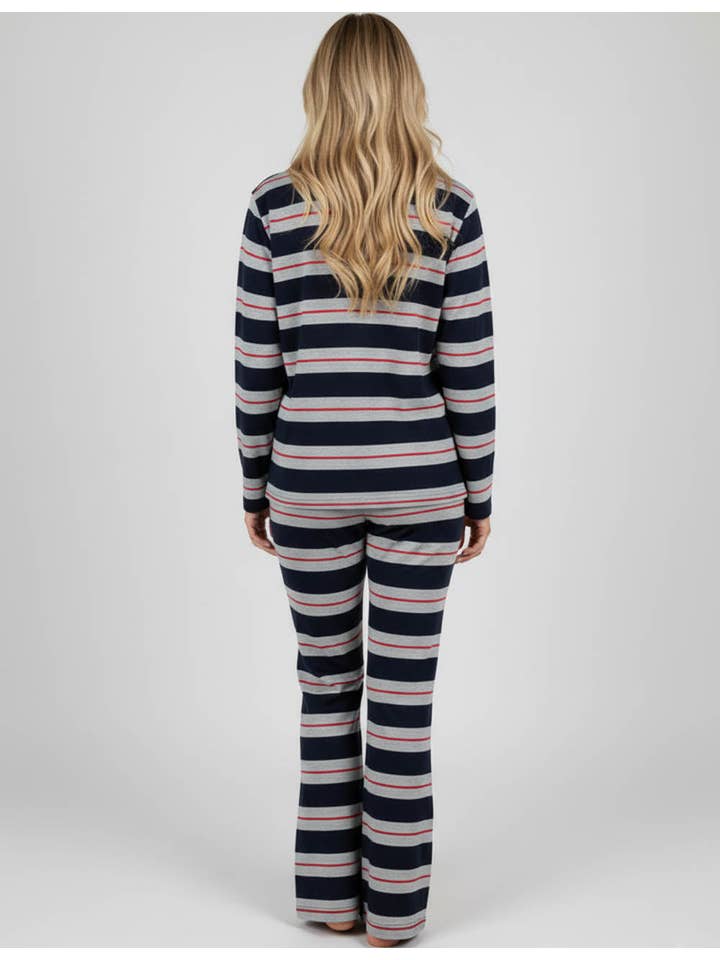 Navy blue Ladies Multi Color Striped Round Neck Top & Pants Set for wholesale on Faire2