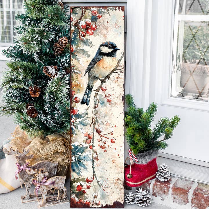 TX USA Corporation - Wholesale Outdoor Sign - 36in Chickadee Christmas Porch Sign - Holiday Entryway Decor, Christmas Front Door Board, Outdoor Porch Decor | 5 Patterns, Wood, UV Print