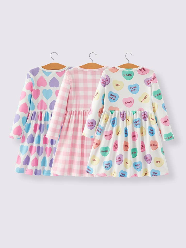 Rylee Faith Designs - Wholesale Dress - Kids - Girls Dress Of 3 PCS In One Package Valentine's Day Plaid Print Dress