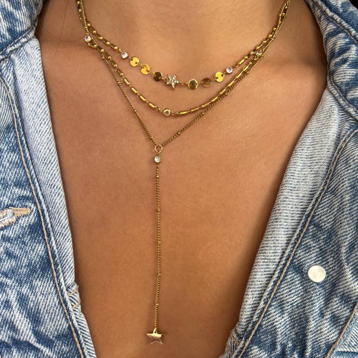 Ocean Ripples – wholesale Pendant/charm necklace – 18ct Gold Plated Cubic Zirconia Triple Chain Necklace