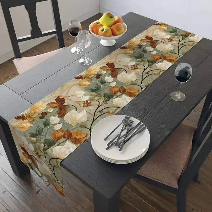 3D Design Floral Linen Table Runner - Daisy, Eucalyptus & Lavender Design for Spring Season for wholesale by Huis Van Merken
