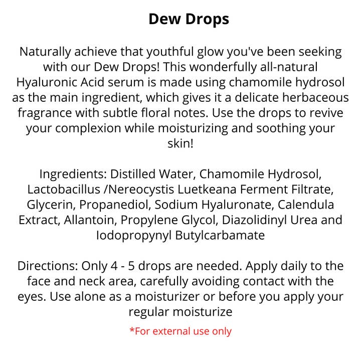 R. Drew Naturals, LLC - Wholesale Facial Serum/Concentrate - Bulk - Dew Drops, Hyaluronic Acid Serum - Vegan1