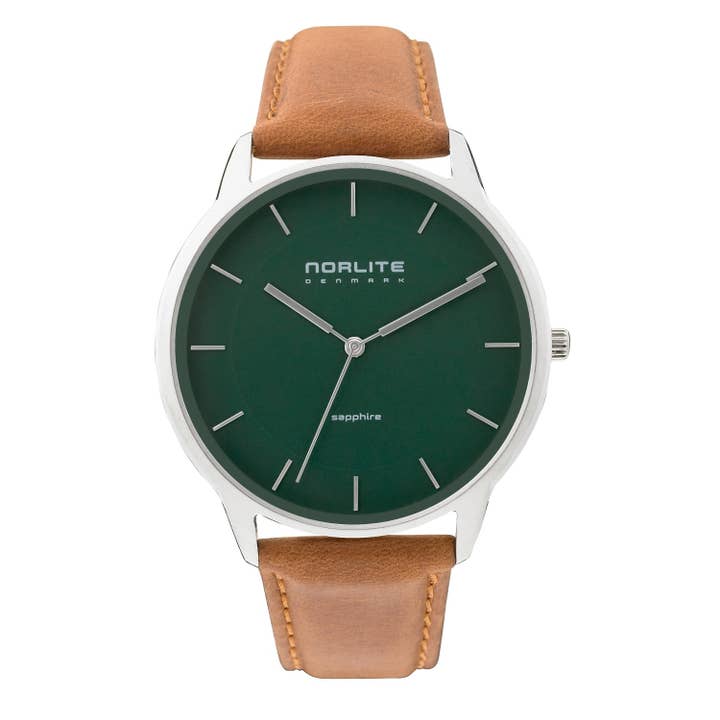 Reloj hombre Norlite con esfera verde y correa de cuero marrón claro para venta al por mayor de Norlite Denmark