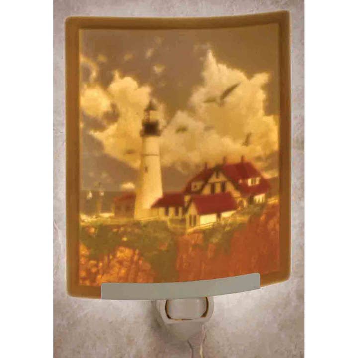 Portland Head Porcelain Lithophane Colored Night Light for wholesale by The Porcelain Garden Inc.